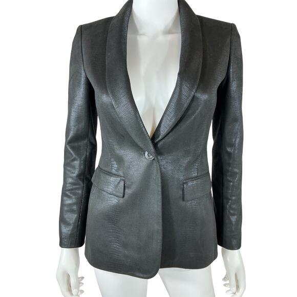 Alice + Olivia 'Macey' Black Polyurethane Vegan Leather Blazer Size 0 - Picture 2 of 4